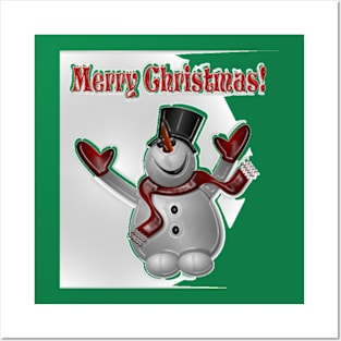 Merry Christmas Snow Man Posters and Art